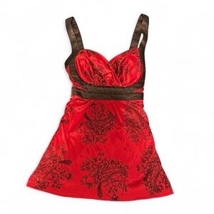 Le Chateau Red and Black Babydoll Blouse